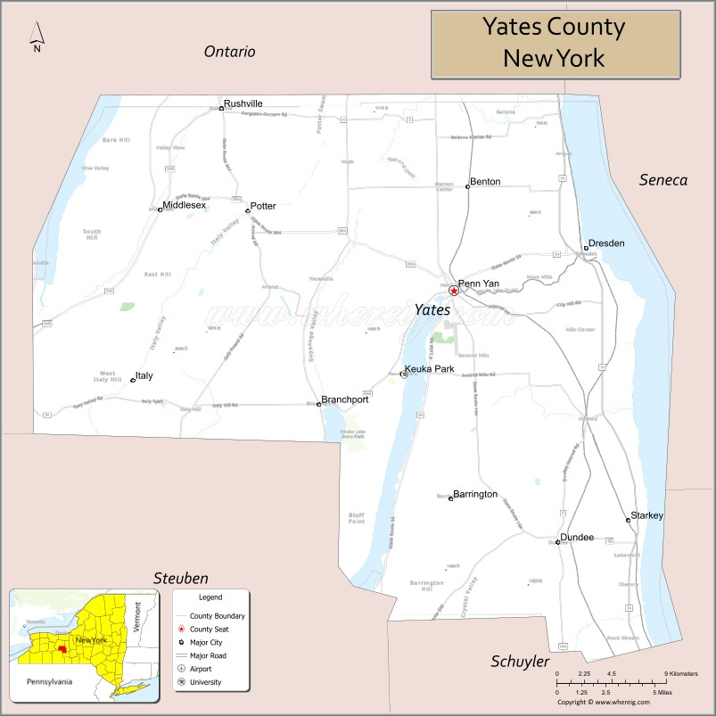 Map of Yates County, New York - Where is Located, Cities, Population ...