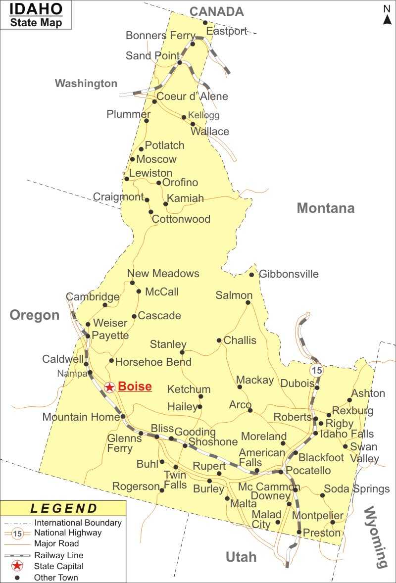 Road Map Of Idaho With Cities And Towns Map Of Idaho Idaho Map Usa ...