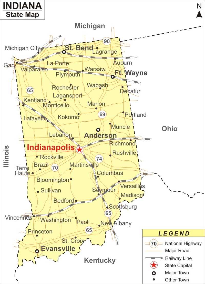 Indiana Map, Map of Indiana State (USA) Highways, Cities, Roads, Rivers