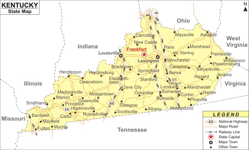 Indiana Kentucky Map With Cities Kentucky Map, Map Of Kentucky State (Ky)- Highways, Cities, Roads, Rivers