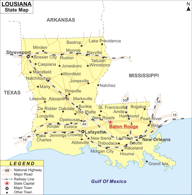 Louisiana Map, Map of Louisiana State (USA) - Highways, Cities, Roads