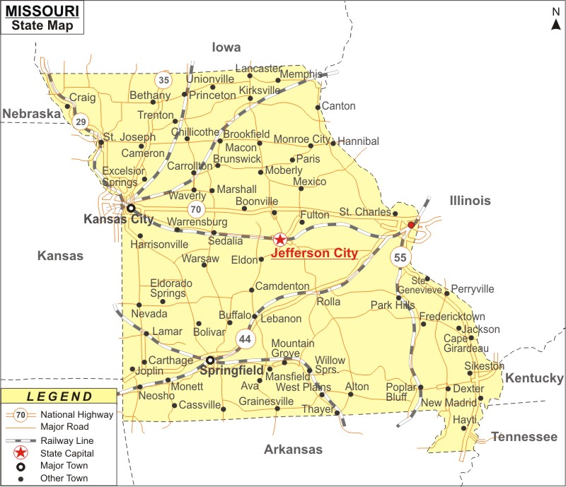 Missouri Map, Map of Missouri State (USA), MO Map