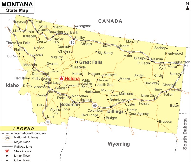 Montana Map, Map of Montana State (USA) - Highways, Cities, Roads, Rivers