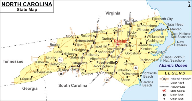 north carolina city map
