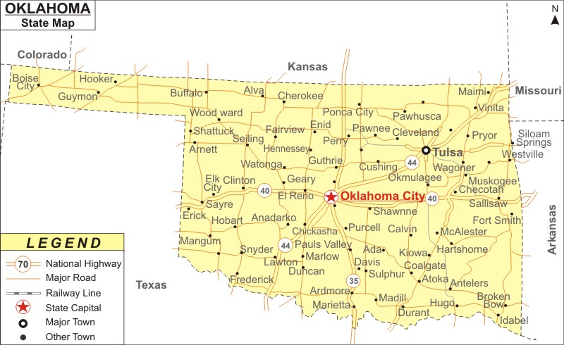 Oklahoma Map, Map of Oklahoma State (USA) - Highways, Cities, Roads, Rivers