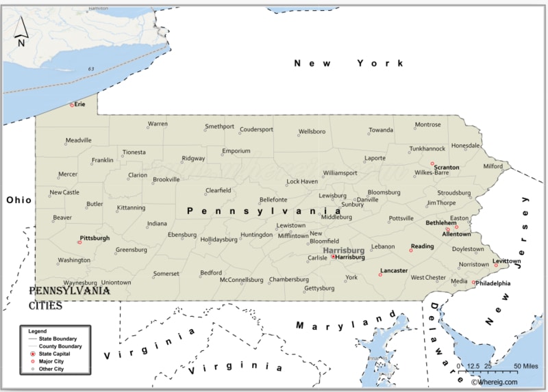 Map of Cities in Pennsylvania, List of Pennsylvania Cities by