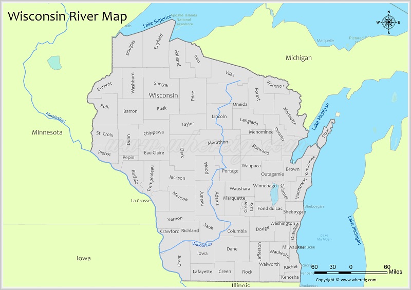 Wisconsin River Map, Rivers & Lakes in Wisconsin (PDF) - Whereig.com