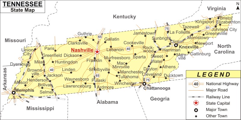 Tennessee Map Map Of Tennessee State Usa Highways Cities Roads