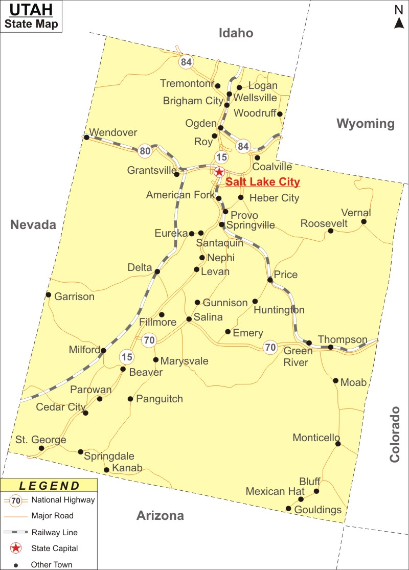 Utah Map, Map of Utah State (USA) - Cities, Road, River, Highways