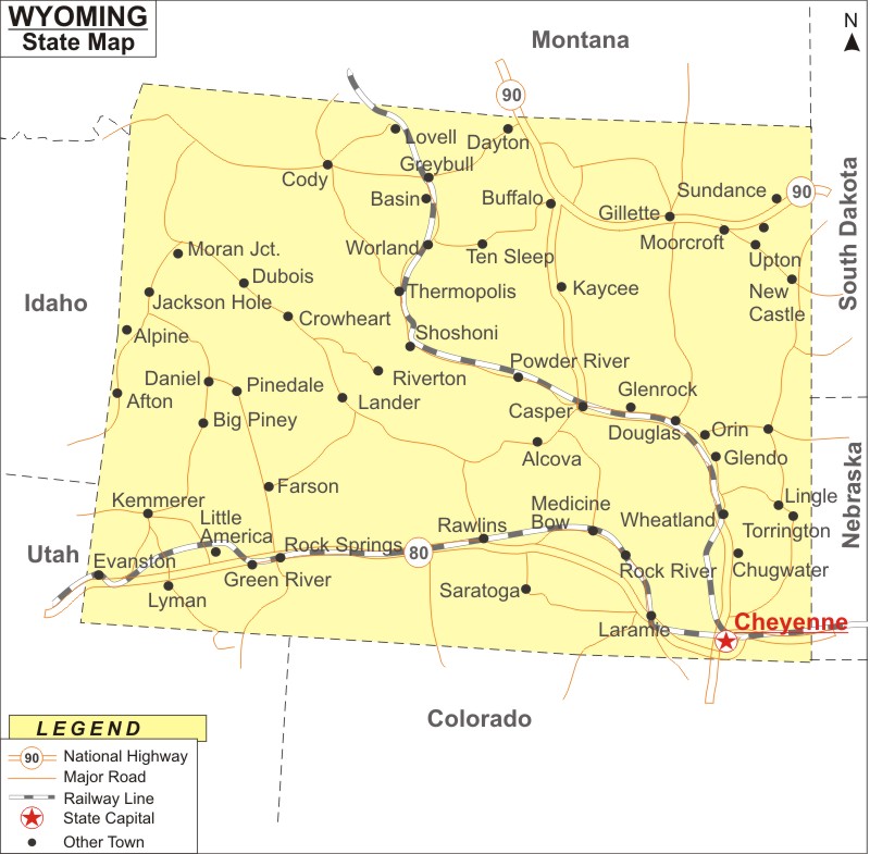 Wyoming Map, Map of Wyoming State (USA) - Highways, Cities, Roads, Rivers