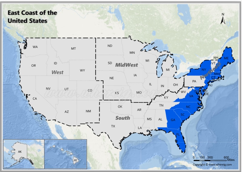 Usa East Coast Map 
