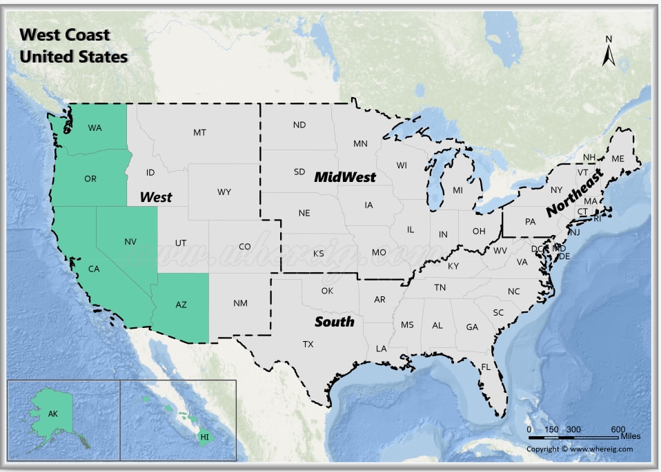 West Coast Us States Map 