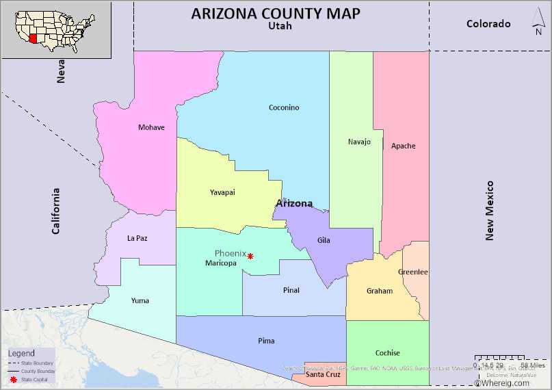 Arizona County Map List Of 15 Counties In Arizona And Seats 7997