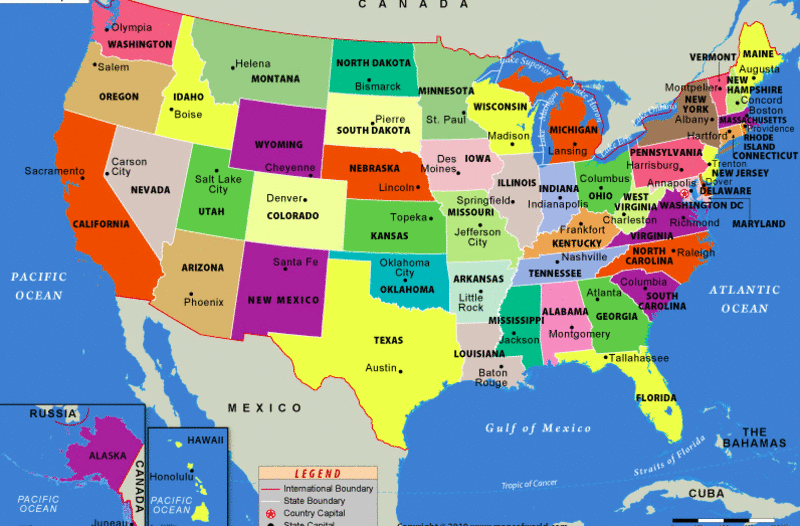 List of U.S. State Capitals (Map), United States Map with Capitals